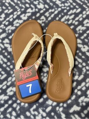 Flojos Brown Flip Flops with Beige Patterned Straps